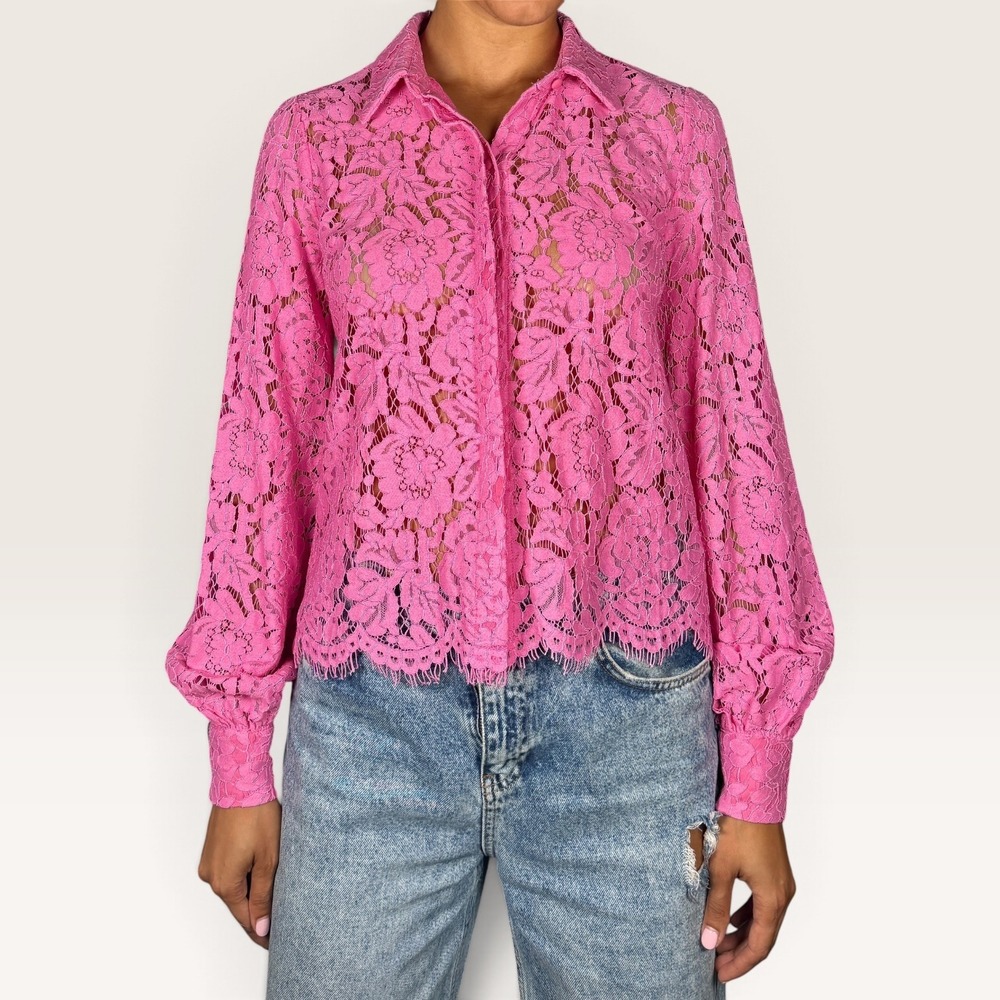 Generation Love Jada Lace Button Down Blouse Candy Pink XS Coquette Cotton NWOT